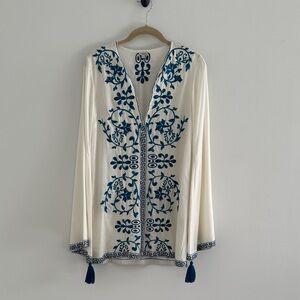 Embroidered Cream and Blue Women's Top